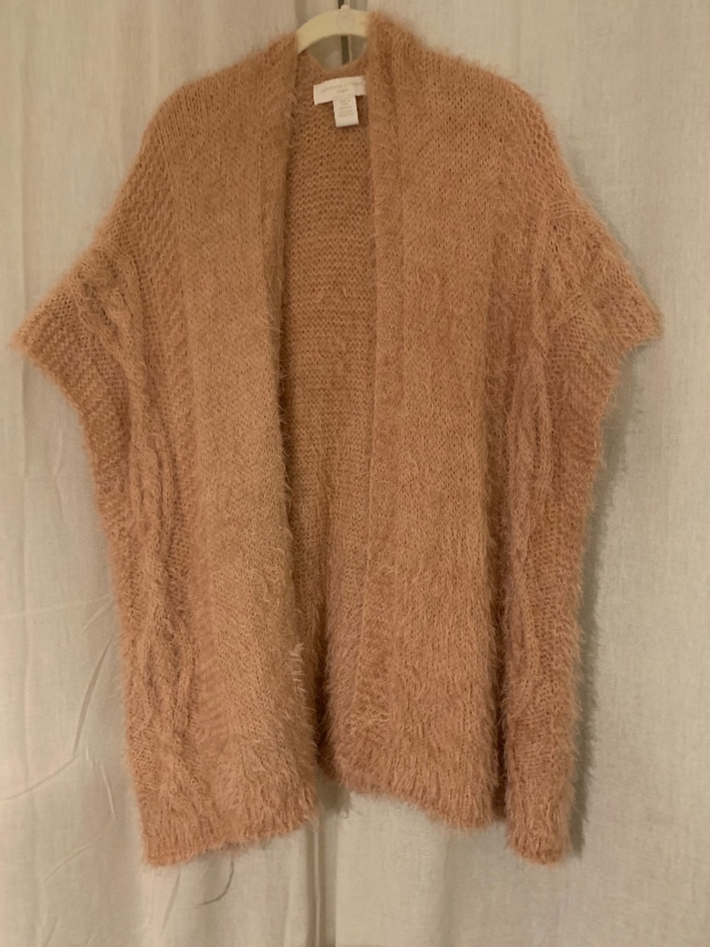 Adrienne Vittadini Studio Eyelash Cable Knit Open Front Cocoon Cardigan M Blush